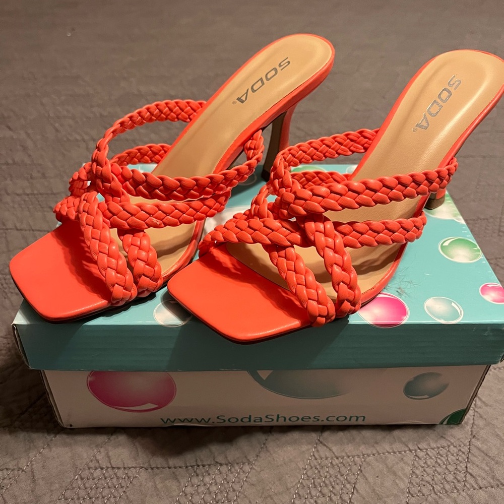 Soda Women's Vibrant Orange Braided Heels